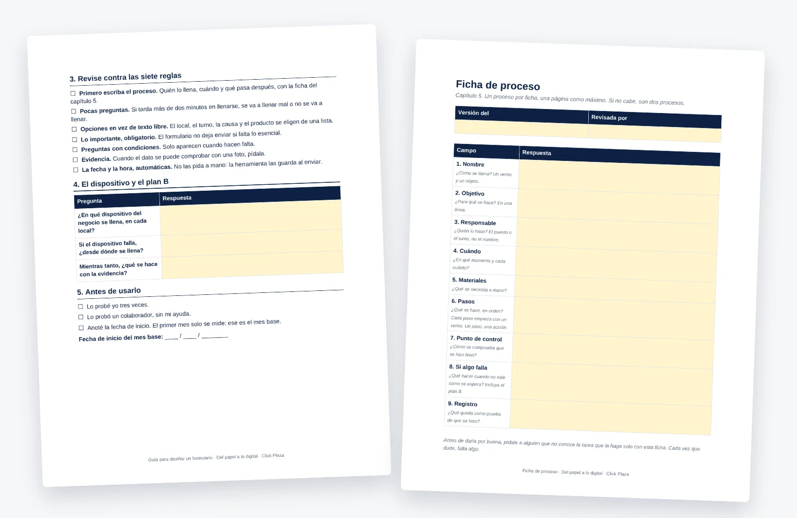 Dos plantillas de Word del libro, la guía para diseñar un formulario y la ficha de proceso con sus nueve campos.